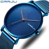 Crrju Luxury Men Watch Fashion Minimalist Blue Ultrathin Mesh Strap Watchカジュアルウォータープルーフスポーツメンマン270C7422137の腕時計ギフト