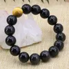 Strand 12mm Round Natural Black Obsidian Stone Yellow Tiger Eyes Beads Anion Bracelets Bangle Elegant Diy Jewelry 7.5inch B3165