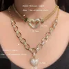 Chokers Luxury Full Cubic Zirconia Heart shape Pendant Necklace for women Gold Color High Quality Chain sparking Fine Jewelry 221121