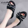 Rot Selling Summer Wedge With Bow Female Fashion Beach FlipFlops High Heels Home Slippers Larger Format Holiday Shoes J220716
