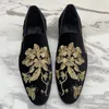 Dress Shoes Loafers Men Fashion Black Imitation Suede Gold Embroidery Flower Business Casual Sapatos Para Hombre 221119