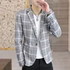 Costumes pour hommes Blazers Blazer British's Style Casual Slim Fit Costume Veste Homme Plaid Seul Bouton Hommes Manteau Terno Masculino Plus La Taille 3XL 221121