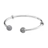 Bracelet ouvert en argent sterling 925 avec boule pavée de cz transparent pour breloque européenne de bijoux Pandora