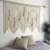 Tapisseries macramé tenture murale tissé à la main bohème coton corde Boho tapisserie décor à la maison crème-blanc