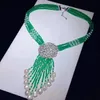 AAA Natural 6ROW 4MM خضراء Jade Bead Necklace Leopard Head inlay Zircon Accessories Flower Tassel Long Sweater Netclace