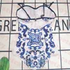 Blue Pattern Swimwear Home Cloth Sexy Push Up Bikini Sling One Piece Swimsuit For Women Vintage Ladies Swim Wear