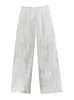 여성용 바지 카프리스 자수 스팽글의 봄 봄 캐니스터 반짝이는 백조 스웨이 높이 와이드 다리 바지 여성 패션