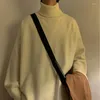 Camisolas masculinas -Yyouth Sweater de gola alta Harajuku 2022 Pullovers de inverno Vintage Knited Korean Solid