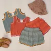 Kledingsets Baby breien set voor meisjes KP Brand Mouwloze tops en korte broek Spring zomer Kinderen Casual vaste vestpak 2022