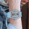 Polshorloges haofa luxe automatisch mechanisch horloge voor mannen saffier zelfwind mode lichtgevend skelet kristallen rand waterdicht