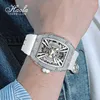 Polshorloges haofa luxe automatisch mechanisch horloge voor mannen saffier zelfwind mode lichtgevend skelet kristallen rand waterdicht
