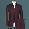 Herrenanzüge Blazer Mode Lässig Boutique Weißer Stehkragen Chinesischer Stil 3-teiliges Anzugset Slim Fit Jacke Mantel Hose Weste 221121