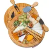 Bamboo Kitchen Tools Cheese Board and Knife Set Round Charcuterie Boards Giration Platter de carne de férias Homewarming Presente 1121