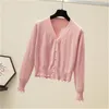 Femmes Tricots Casual Solide Noir Cardigan Femmes T-shirts Tricotés Dames Chandail À Manches Longues Rose Top Femme Blouse Style Coréen Vêtements Blancs