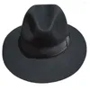 Burets Fashion Black Wool Fint Fear Brim Fedora Hat dla mężczyzn lub kobiet -7 cm