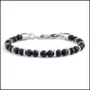 Bracelet à maillons de chaîne en or 18 carats perlé en pierre de lave noire en acier inoxydable et perle Skl élastique en gros Bracelets de perles Drop D Dh06Q