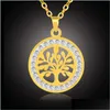 Pendentif Colliers Or Arbre De Vie Collier En Acier Inoxydable Creux Cristal Coin Pendentif Colliers Pour Femmes Hommes Bijoux De Mode Dro Dh7Vf