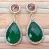 Boucles d'oreilles Stud Kkgem Gift Day's Day 18x29mm Green Jade Tedout Crystal CZ Pave Style pour les femmes