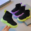 Boots Boy Girls Shoos Neps Spring High Top Boots Bootsableting Stech Flying Knitting Kids's Sports All Match 221121