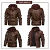 Men's Down Parkas Mens Outwear Bomber Autumn Black PU Leather Casual Jacket Slim Fit Motorcycle Biker Coats Removable Hood 221119