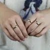 Wedding Rings Hoog gepolijste gegraveerde blauwe CZ North Star Starbrust Charm Band Finger Ring For Women Gold Color Fashion Open aanpassen Sieraden