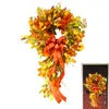 Fleurs décoratives couronne artificielle décoration d'automne couronnes d'automne pour porte d'entrée tissée à la main avec récolte de nœud papillon