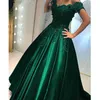 Langes bodenlanges formelles Kleid Robe De Soiree Elegante grüne Satin-Abendkleider Ballkleid Spitze Schatz-Abschlussball-Partei-Kleider