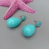 Stud Earrings KKGEM 16x23mm Turquoise Blue Sea Shell Teardrop Cz Pave For Women Fashion Jewelry