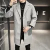 Men's Jackets Winter Mid Length Woolen Coat Fashion Casual Suit Collar Mens Business Casual Windbreaker Streetwears Men One Button Overcoat 221121