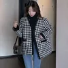 Women's Jackets Korean Style Loose Tweed Jacket Women Chic Blend Wool Houndstooth Coat Ladies Spring singlebreasted Outwear With Pockets 221121