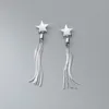 Dangle Earrings Real 925 Sterling Silver Tassel Long Snake Chain Star Drop For Women Girls Party Wedding Jewelry Gift B052