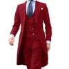Mens ternos Blazers Designs de casaco longo Borgonha Men se adequa a homens de smoking de mato de reto