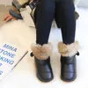 Stivali invernali da bambina da neve per bambini, fondo morbido, scarpe di cotone caldo, pelliccia di coniglio, antiscivolo, per bambini, D758 221121