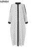 Casual Dresses VONDA Bohemian Polka Dots Maxi Kleider Frauen Langarm Patchwork Satin Vestido Herbst ONeck Parchwork Robe Übergroßen 221121