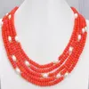 Smycken utmärkta 5Strands White Pearl Orange Coral Necklace