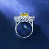 Wedding ringen damesring sprankelend 10 10 mm gele diamanten verloving blauw voor vrouwen sieraden vrouwelijke zilveren kleurgeschenken