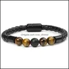 Perlé Pierre Naturelle Oeil De Tigre Perlé Brins Magnétique Snap Bracelet Armure Tresse Femmes Hommes Bracelets Bracelet Bracelet Manchette De Mode Dh24B