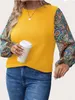 T-shirt taglie forti da donna Finjani Taglie forti T-shirt a maniche lunghe con stampa paisley Top con texture Autunno Abbigliamento donna 221121
