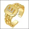 Ringos de cluster 18K Diamante de ouro ingl￪s Ring inicial Crystal Open Letters Ajust￡vel Ringas Banda Mulheres Hip Hop Fashion Jewelry Gift Dr Dhaff