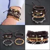 Bracelets De Charme Hommes Vintage Bracelet Ensemble Réglable Mitlayer Wrap Tressé Croix Bracelets En Cuir Bracelet Bracelet Manchette Pour Hommes Hanche Dhi1C