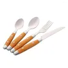 Dinnerware Sets Durable Wood Grain Handle Portable Steak Knife Fork Spoon Suit Cutlery Set Flatware Tableware Kit