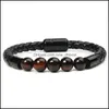 Perlé Pierre Naturelle Oeil De Tigre Perlé Brins Magnétique Snap Bracelet Armure Tresse Femmes Hommes Bracelets Bracelet Bracelet Manchette De Mode Dh24B