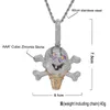 Collares colgantes Iced Out Pirate Cream Necklace Pave Bling Cubic Zircon Moda Hip Hop Skull Jewelry con cadena de 24 pulgadas