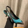 Women Slingback Pump Shoes Kitten-heeled Pointed Toe Pumps Lady Heels Sandals Wedding Circle Signature Wavy Rubber Outsole Adjustable Strap