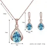 Collana Orecchini Set 2022 Geometrico Cristallo Blu Romantico Goccia d'acqua Matrimonio Festa di compleanno Gioielli Regalo di San Valentino