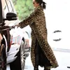 Women's Leather Autumn Lapel Long Faux Jacket Womens Winter Thicken Warm Leopard Print Coat Women Loose B337