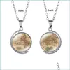 Pendentif Colliers Carte Du Monde Terre Temps Gem Collier Double Face Verre Cabochono Rotatif Pendentif Colliers Chaîne Femmes Enfants Fas Dh4Rm