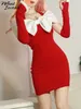 Robes décontractées Whatiwear Style de Noël Sweet Girl Robe Femme Rouge Blanc Bow Set Manches avec Mini Mignon Coréen Érotique Baby Sling 221121