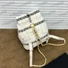 22K Womens Wool Tweed Drawstring Backcpack Bucket Bags F/W Large Capacity Outdoor Gold metal Hardware Matelasse Chain Shoulder Pocket Designer Handbags 24X21X10CM