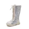 Boots Girls Long Big Girl Shoes Non Slip Autumn Winter Fashion Kids Keen Knee Silver Black 221121